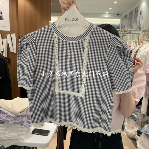 一件包邮 小夕韩国东大门代购 OGI 26夏女装休闲格子衬衫短袖上衣