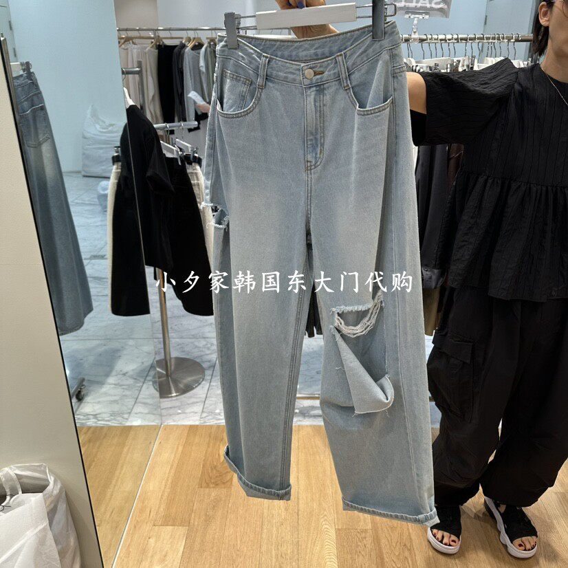 一件包邮 小夕韩国东大门代购 26年夏季新款女装破洞直筒牛仔裤