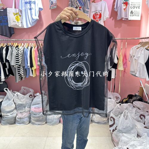 一件包邮 小夕韩国东大门代购 K STORY26夏女装新品网纱大学 T恤