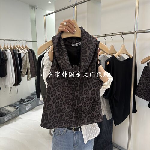 一件包邮 小夕韩国东大门代购 RENDER26女装性感豹纹挂脖吊带背心