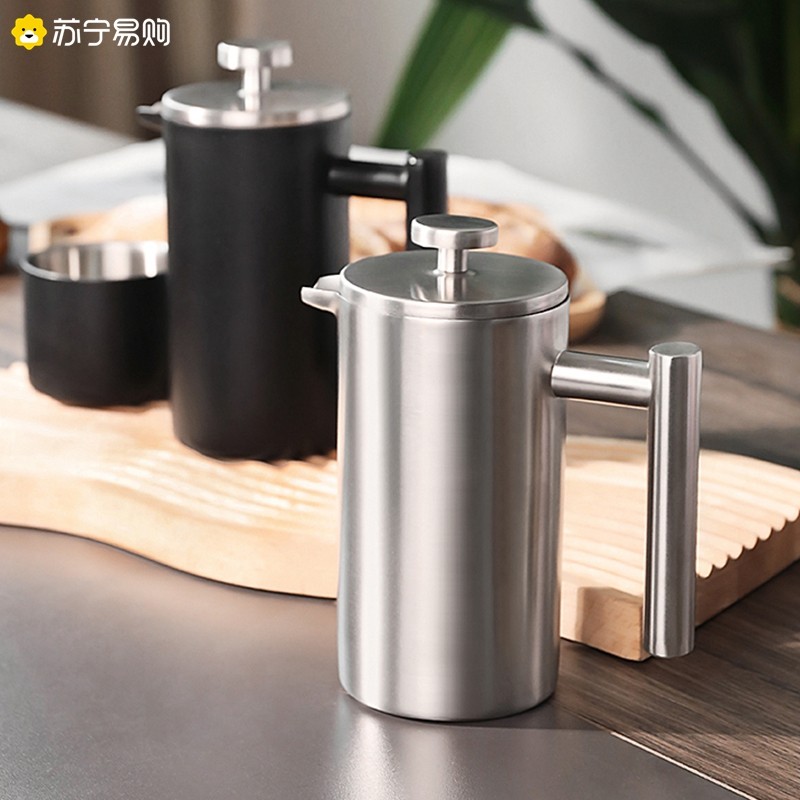 苏宁新款不锈钢法式滤压壶咖啡壶手冲咖啡器具套装泡茶双层保温28