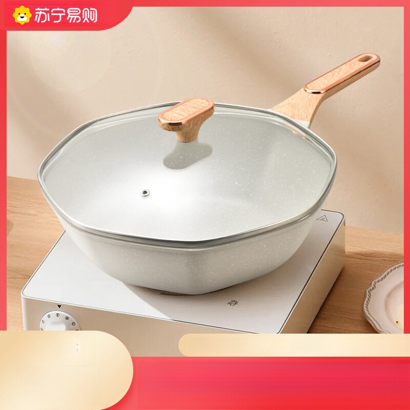 苏宁麦饭石不粘锅炒锅八角炒菜锅煎蛋平底锅电磁炉燃气灶用2872Z
