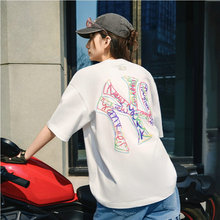 韩版潮牌NY涂鸦背标短袖女情侣大logo潮流T恤男25春夏季新款TSB09
