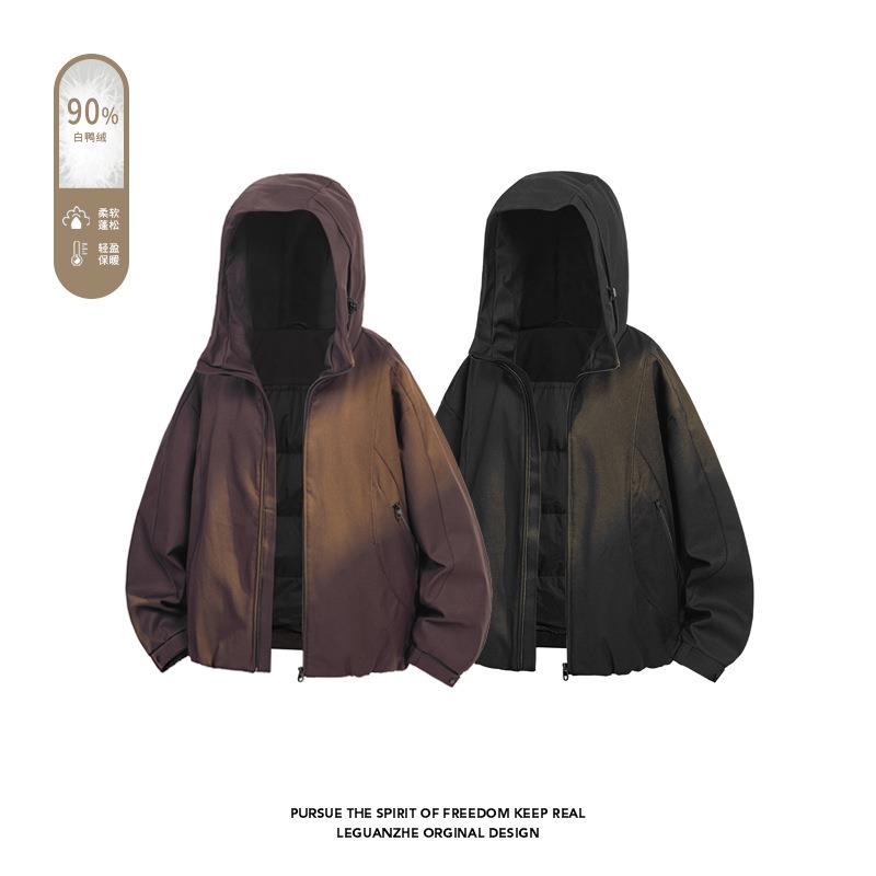 美式复古连帽90羽绒服男女冬季潮牌情侣结构休闲加厚保暖外套上衣