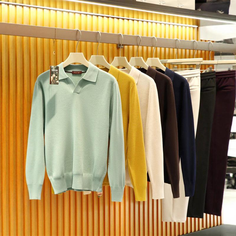 2025秋冬季新款男高级感叠穿含羊毛混纺针织衫马球领Polo毛衣1366