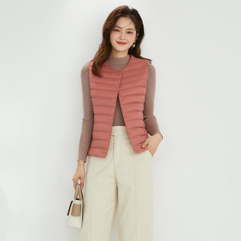 2025女式90绒女装圆领V领轻便园织带内胆羽绒服背心坎肩马甲大码