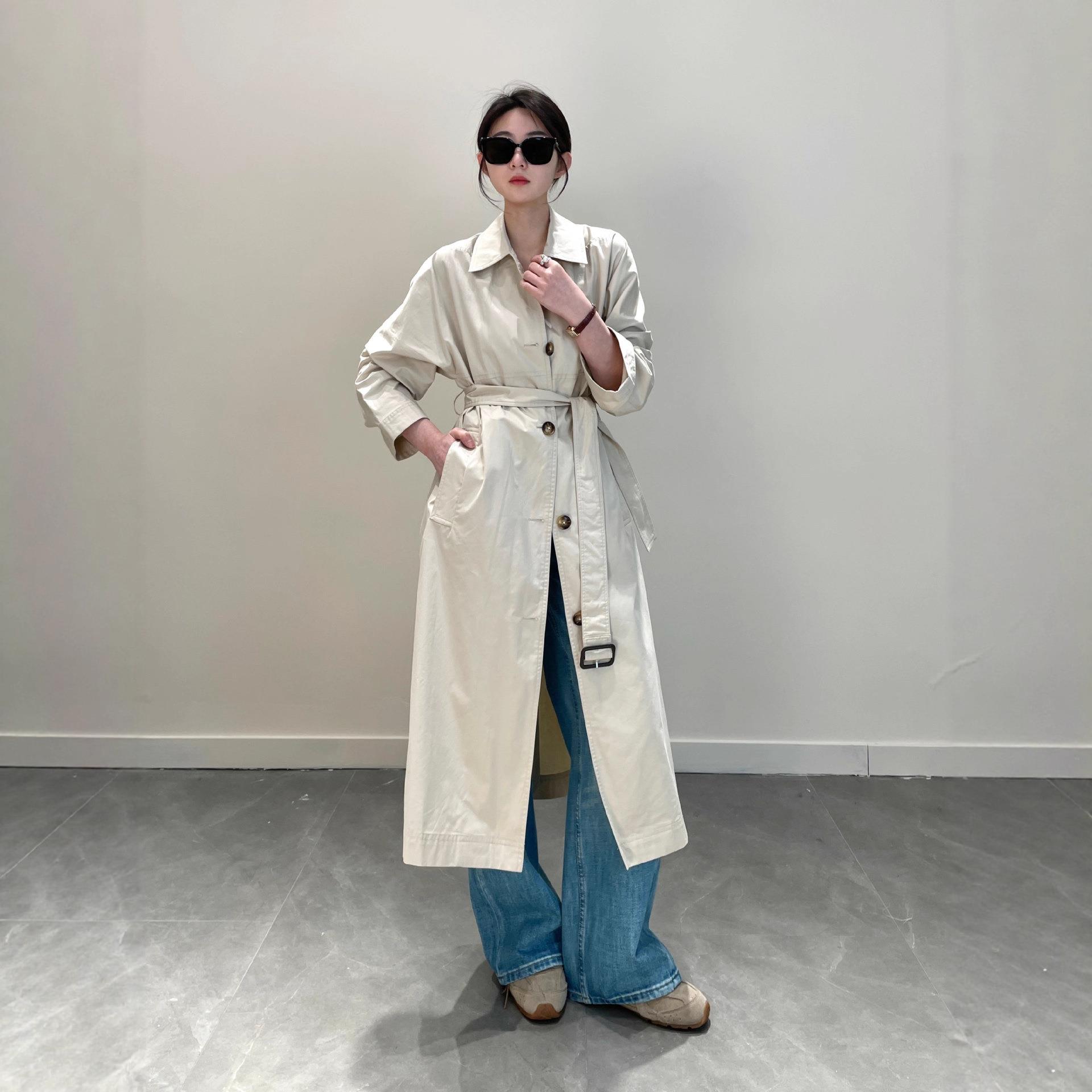 一眼喜欢挺括有型沙色长款单排扣腰带薄款收腰风衣女25秋G101314