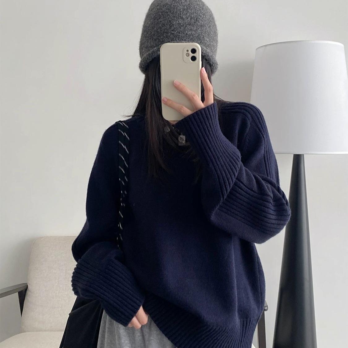 基础圆领坑条打底毛衣女2025秋冬新款亮色简约时尚百搭内搭针织衫