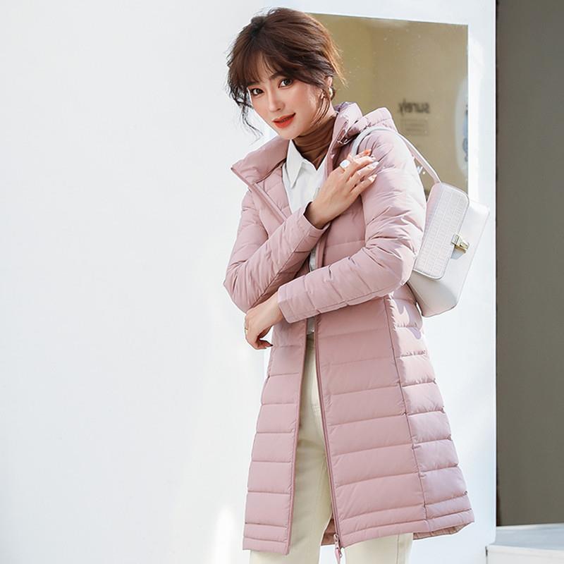 高端无缝2025新款轻薄羽绒服中长款女时尚韩版修身连帽外套秋冬潮