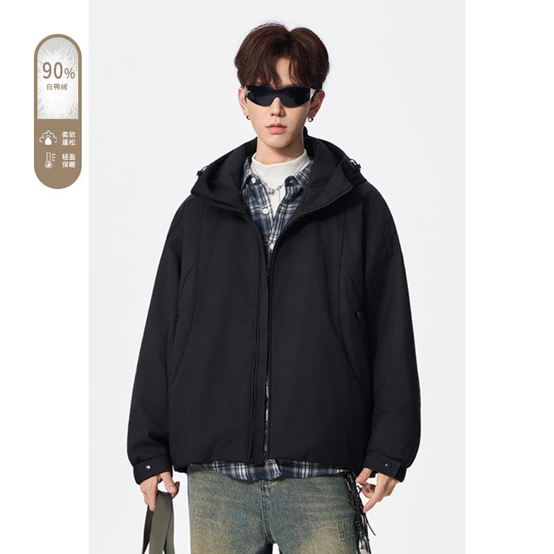 美式复古连帽90羽绒服男女冬季潮牌情侣结构休闲加厚保暖外套上衣