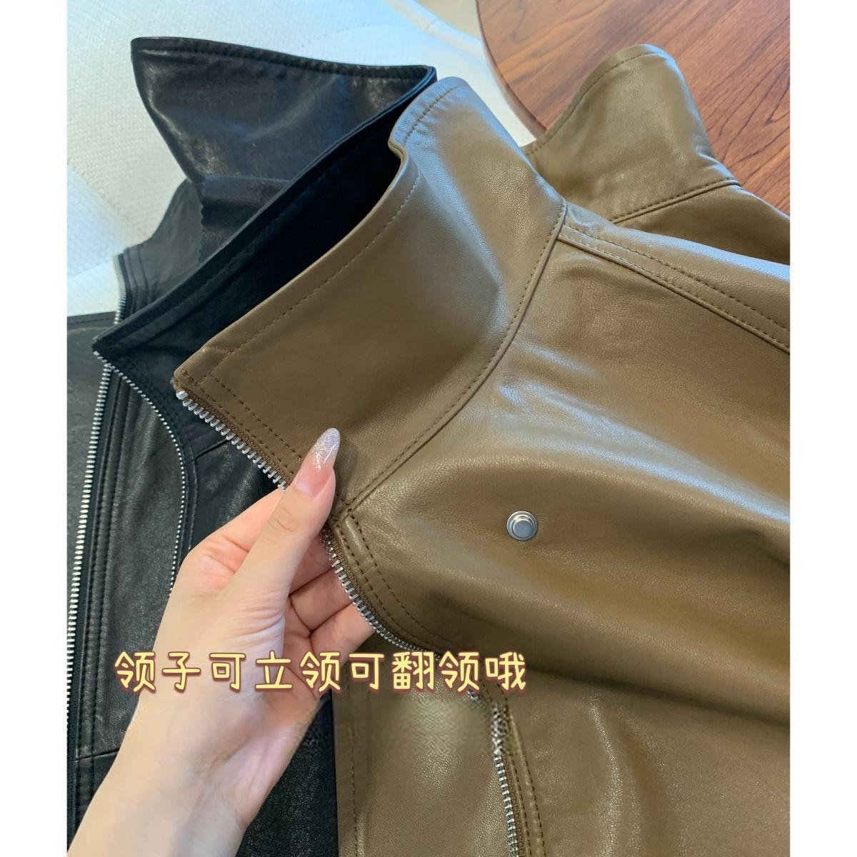 100%绵羊皮复古立领拉链气质百搭宽松皮衣外套女2025秋冬G102402