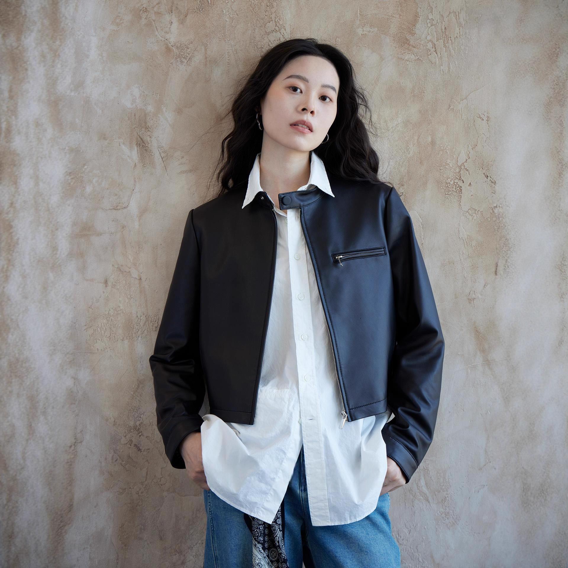 D购3.6W+ 雅斯特羊皮经典酷飒短款机车真皮皮衣外套夹克女G091721