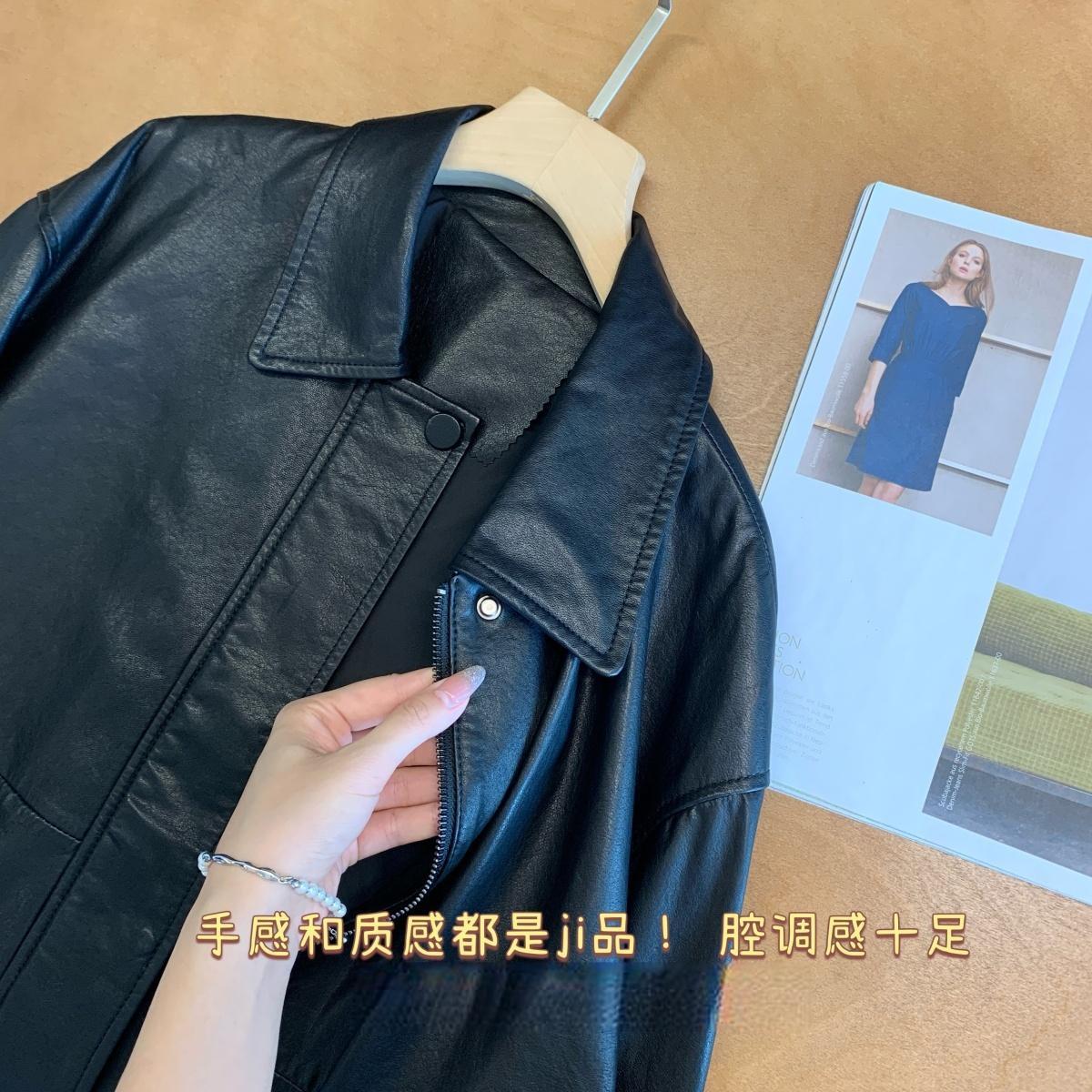 2000+品质！经典简约版型全植鞣羊皮落肩设计气质皮衣女秋G101117