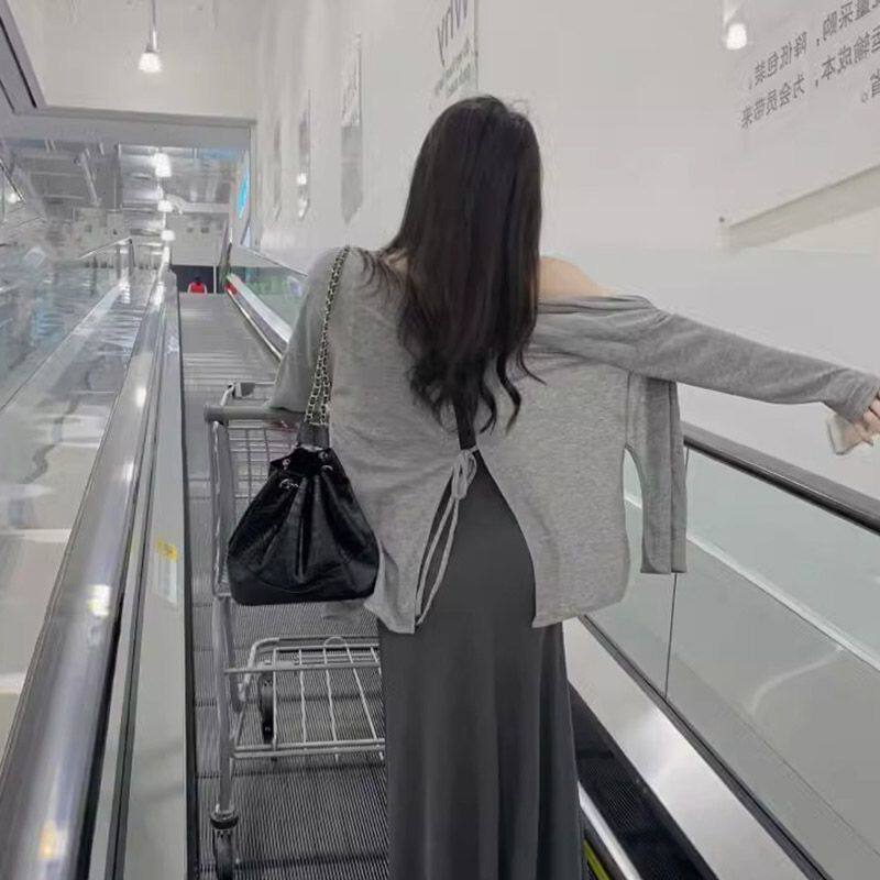官图实价 慵懒风日常开衫薄款女外搭罩衫春秋季披肩中长款上衣