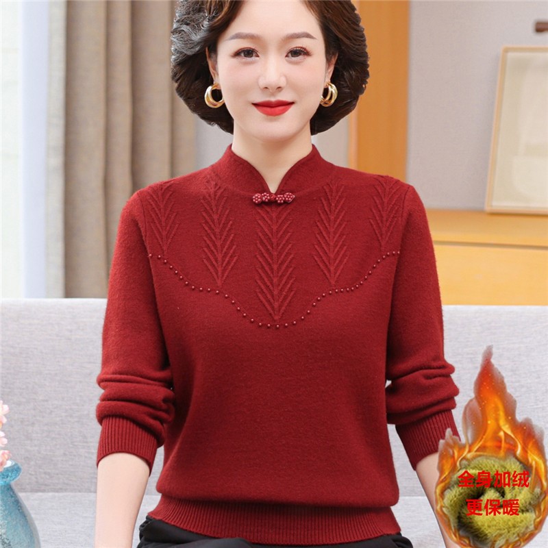 妈妈冬装针织加绒加厚毛衣保暖衣