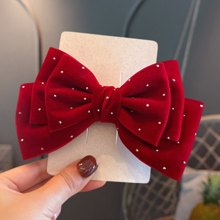 儿童新年红色闪钻蝴蝶结顶夹头饰女童后脑勺发夹公主发卡夹子发饰