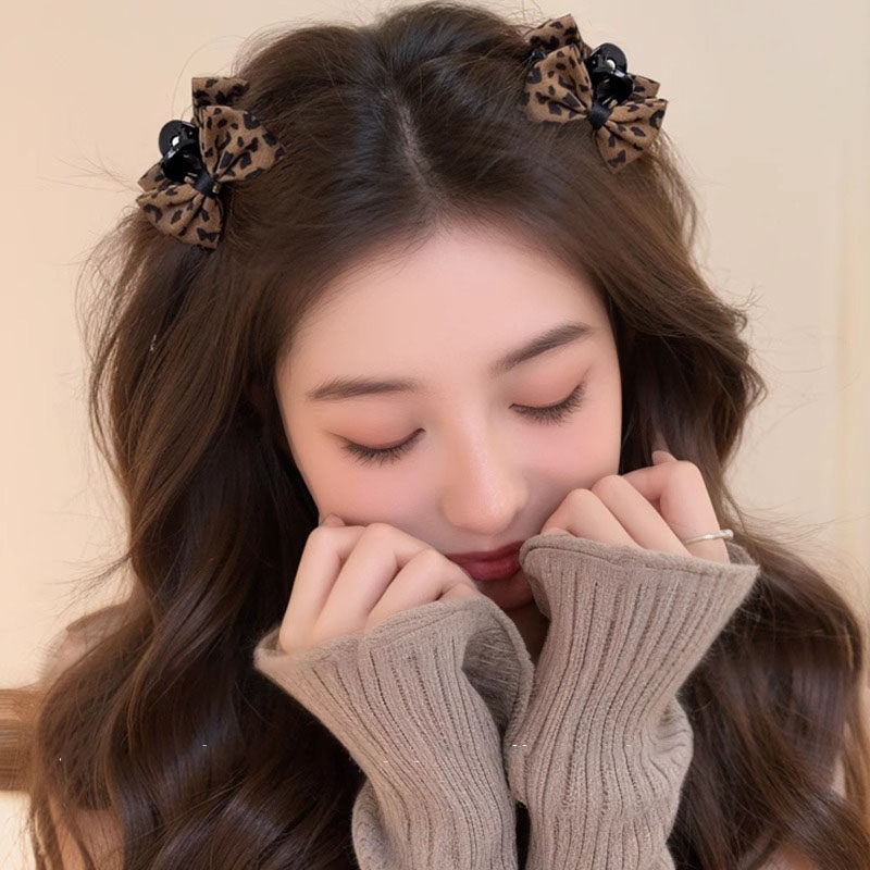 韩系豹纹蝴蝶结公主头抓夹女侧边小夹子刘海发夹小号半扎发鲨鱼夹