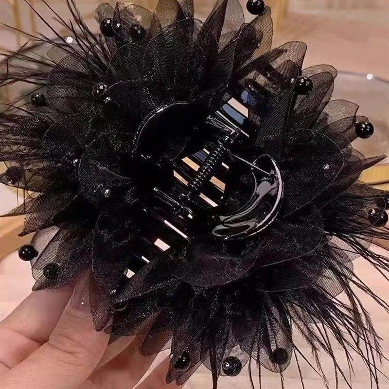 新款2024年大号牡丹花羽毛头发抓夹高颜值轻奢精致鲨夹抓夹,饰品/流行首饰/时尚饰品新,发饰,淘宝优惠券,粉丝福利购,淘宝优惠卷