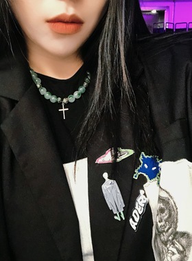 NAZOOM国潮玉珠圆珠亚b锁骨链2021十字架吊坠街头情侣项链y2k辣妹