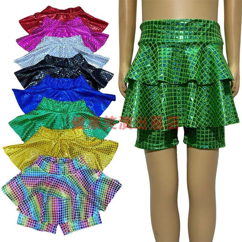 学校现代表演服学生女童成人格子亮片短裤裙打底短裤太阳蓬蓬裙裤