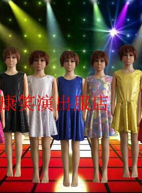 元旦无袖大裙摆亮片女宝演出服