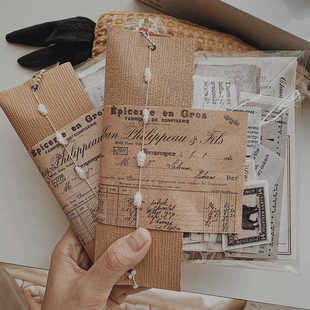 KIMU 素材 | 现货 无名氏 素材包手作复古牛皮纸拼贴diy打底210张