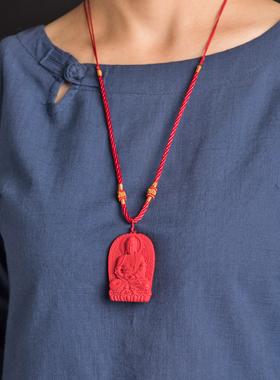 可调节红朱砂本命佛挂坠毛衣链