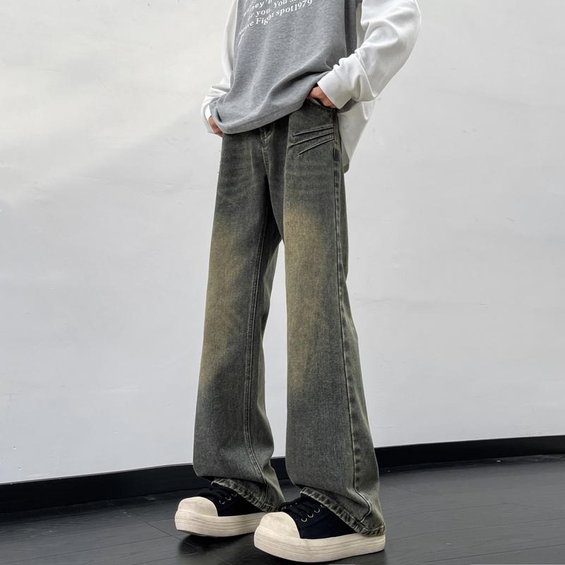 美式复古蓝微喇牛仔裤男