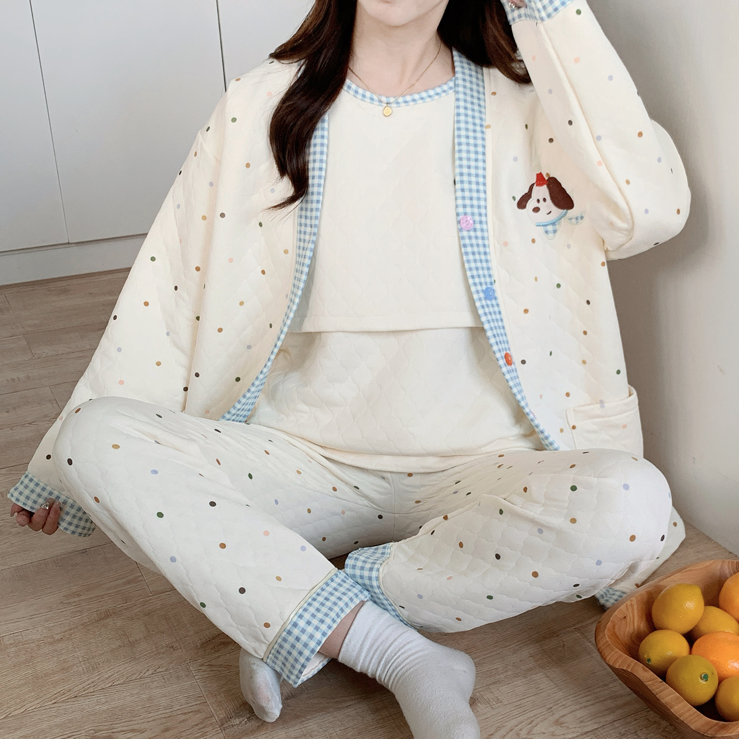 空气棉三件套月子服秋冬季纯棉产后孕妇睡衣哺乳春秋天产妇11月份
