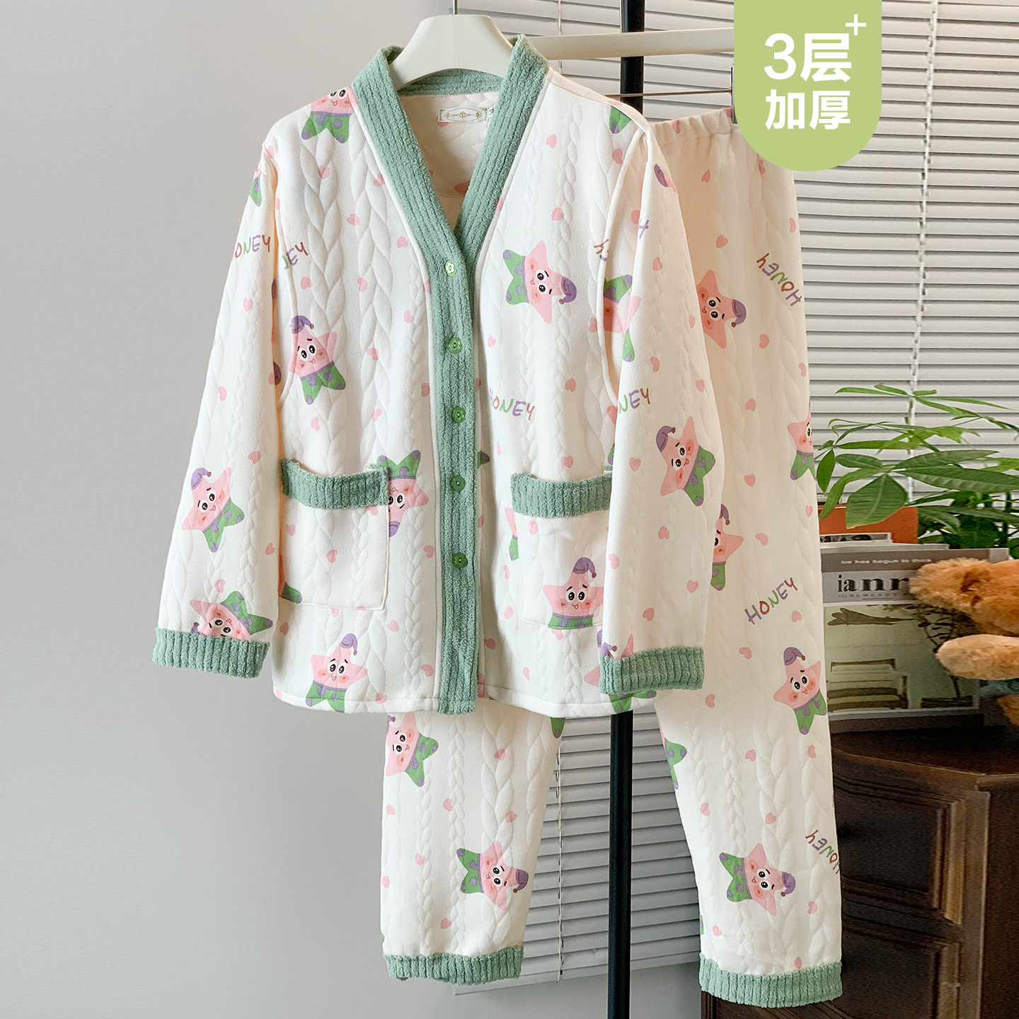 纯棉空气棉秋冬季月子服哺乳睡衣