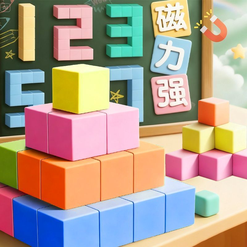 磁性正方体数学教具六面磁力立体小方块积木四年级观察几何体学具