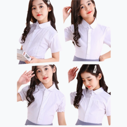 女童衬衣小学生校服白衬衣夏季薄款儿童白衬衫短袖表演出学院风