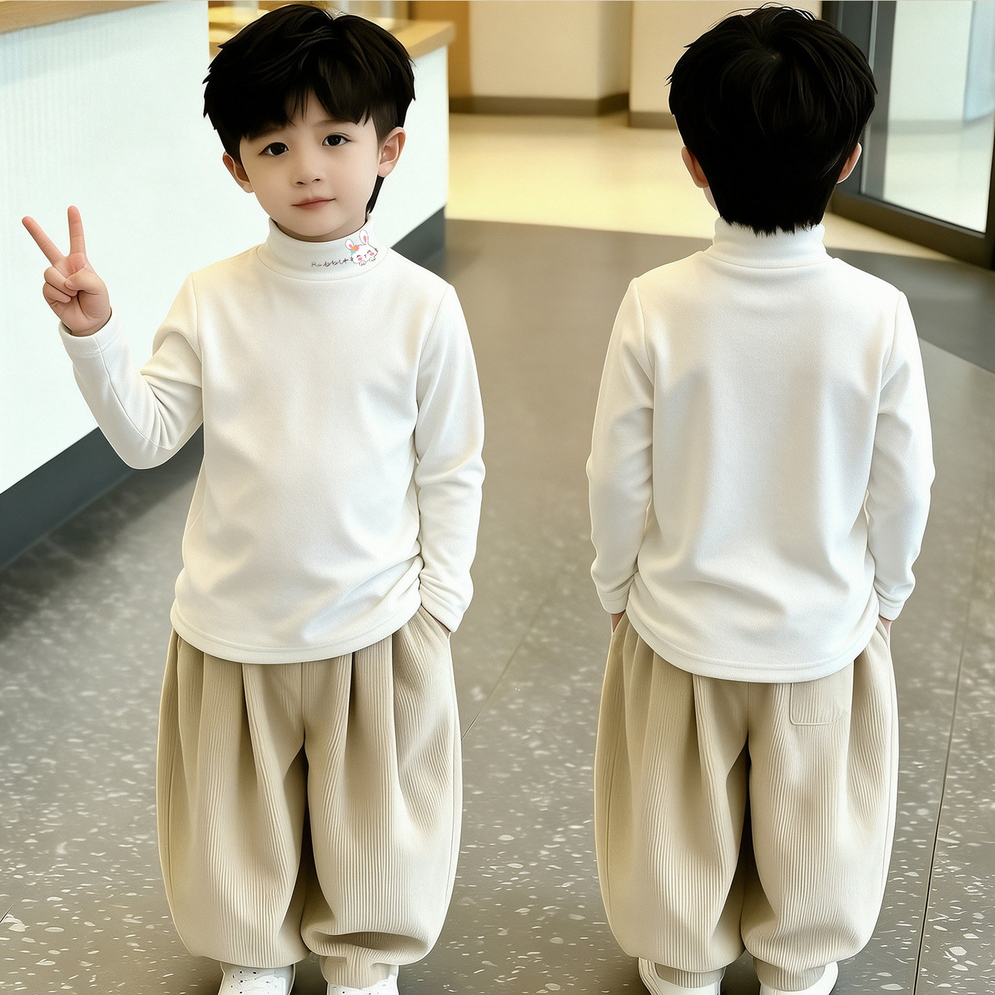 秋冬季卡通新款打底衫男童德绒保暖上衣儿童半高领内搭长袖T恤潮