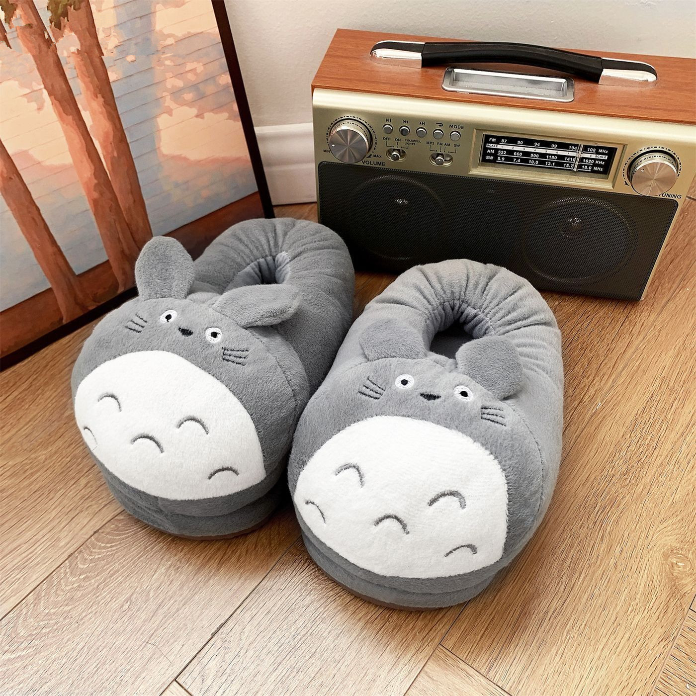 2025新品龙猫卡通棉拖鞋女冬学生可爱全包跟毛毛情侣家居防滑外穿