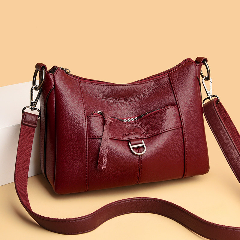 袋鼠真皮牛皮女包2021新款潮妈妈大容量软皮大气中老年单肩斜挎包