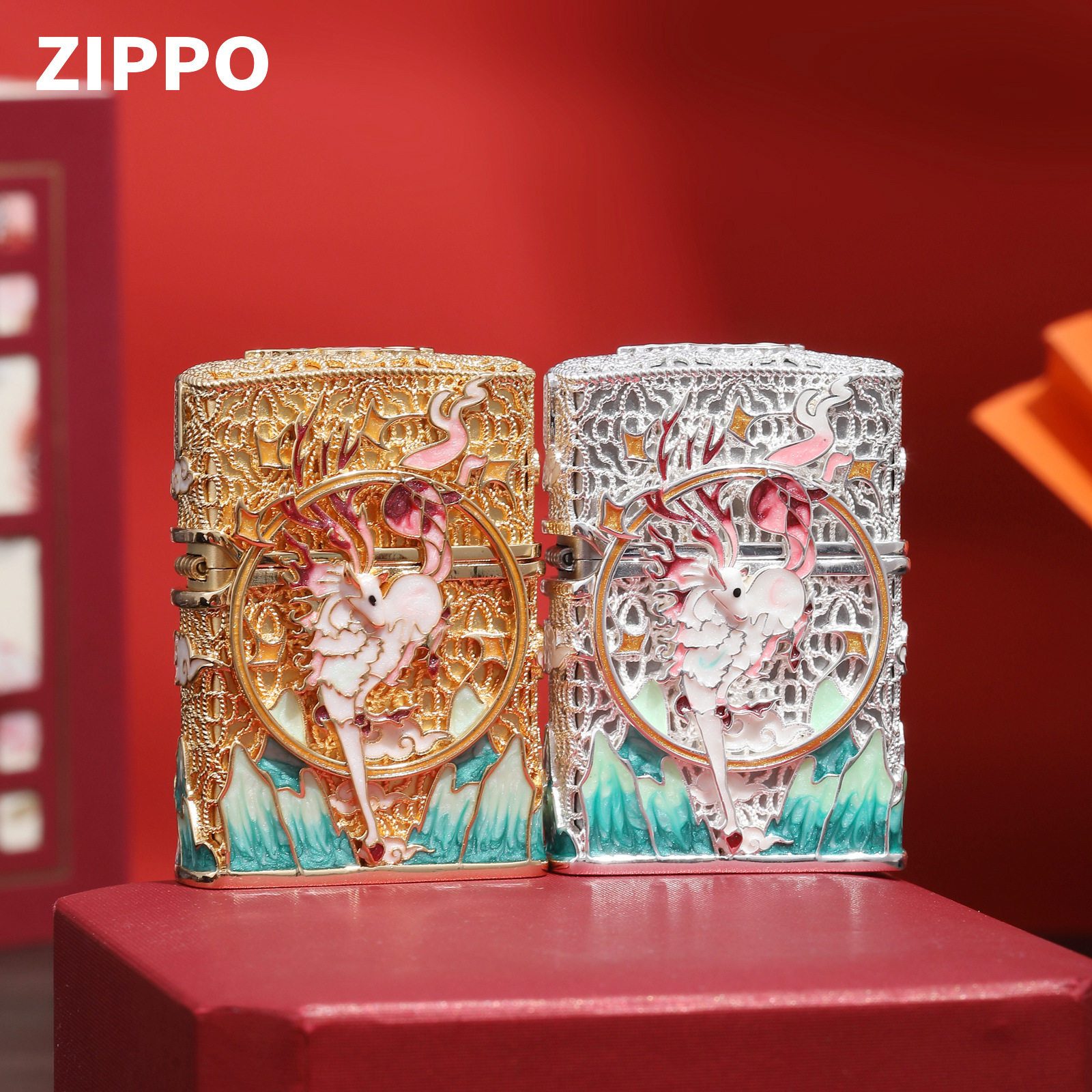 Zippo芝宝正品防风打火机一鹿相伴珐琅套壳煤油机个性礼物