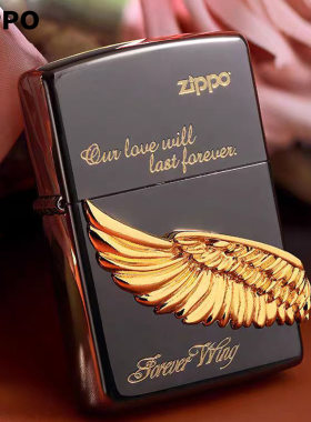 Zippo芝宝正品打火机永恒的爱天使之翼黑金个性礼物煤油砂轮