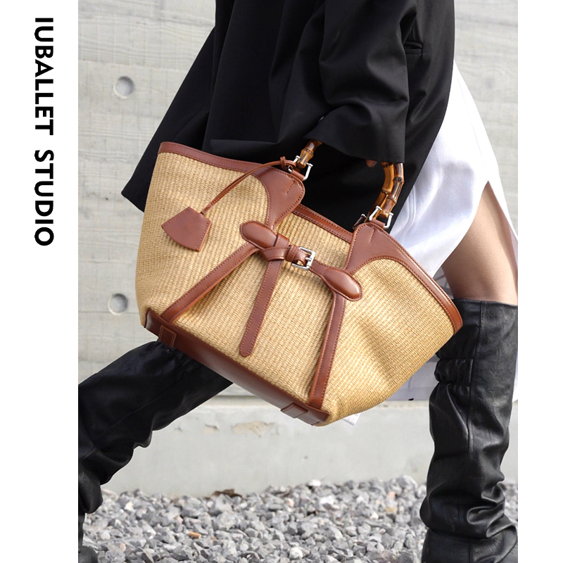 IUBALLET 【竹林日记】2025新品真皮水桶包手提包编织托特包