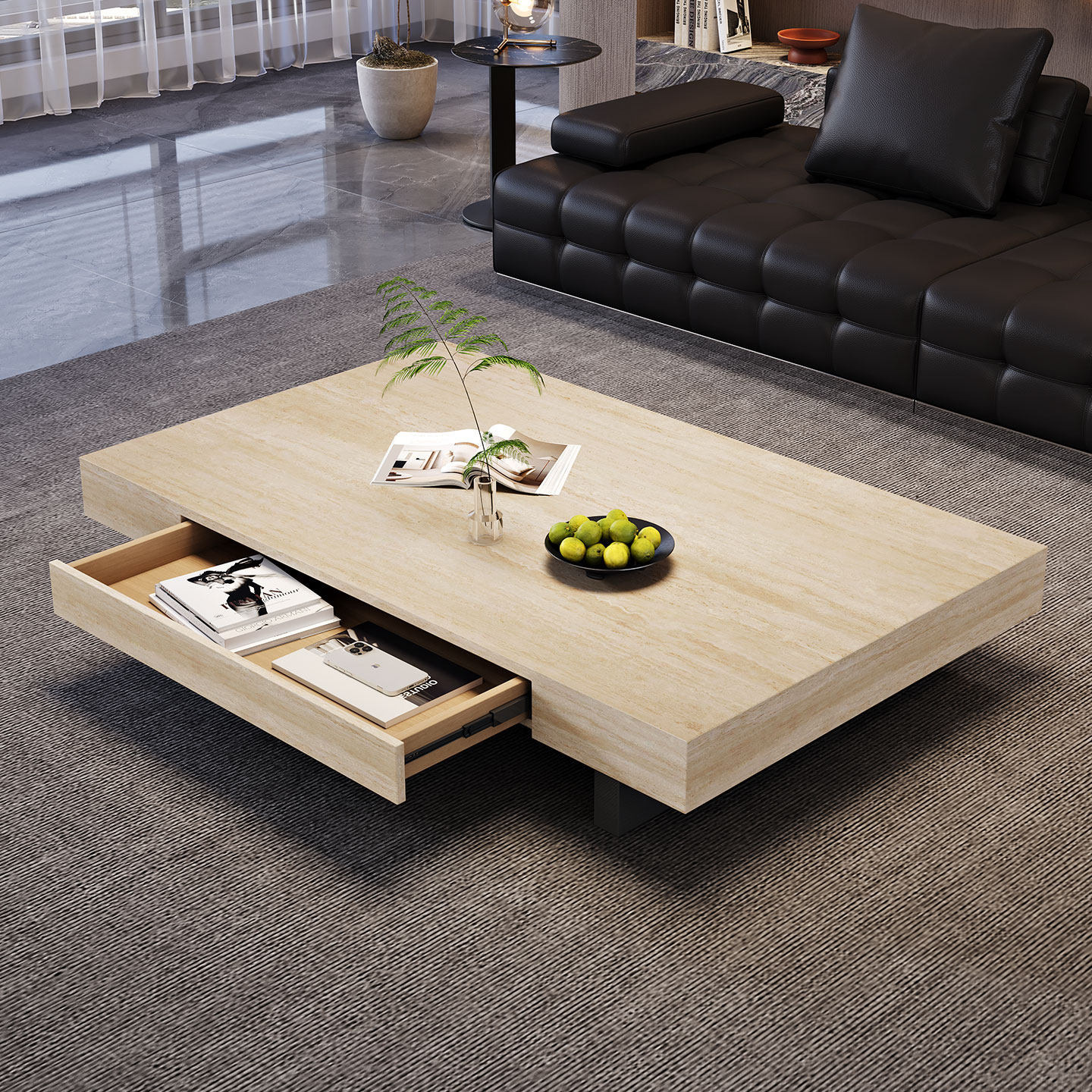 2026新款意式极简洞石岩板茶几轻奢现代简约小户型客厅家用长方形