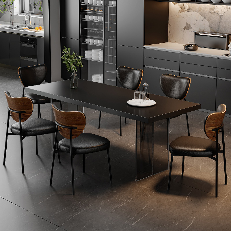 凯炽纯黑下挂餐桌全托岩板餐桌