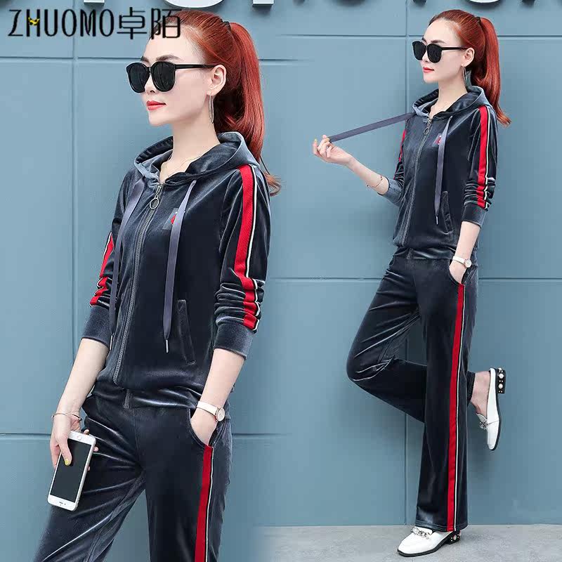 金丝天鹅绒休闲运动服套装女长袖2019早秋宽松连帽开衫卫衣两件套|ruв категории Женская одежда, костюм/студенты школьную форму/обмундирования, досуг, спортивный костюм - от Buy2taobao.com для оказания профессиональной услуги покупки агента Taobao