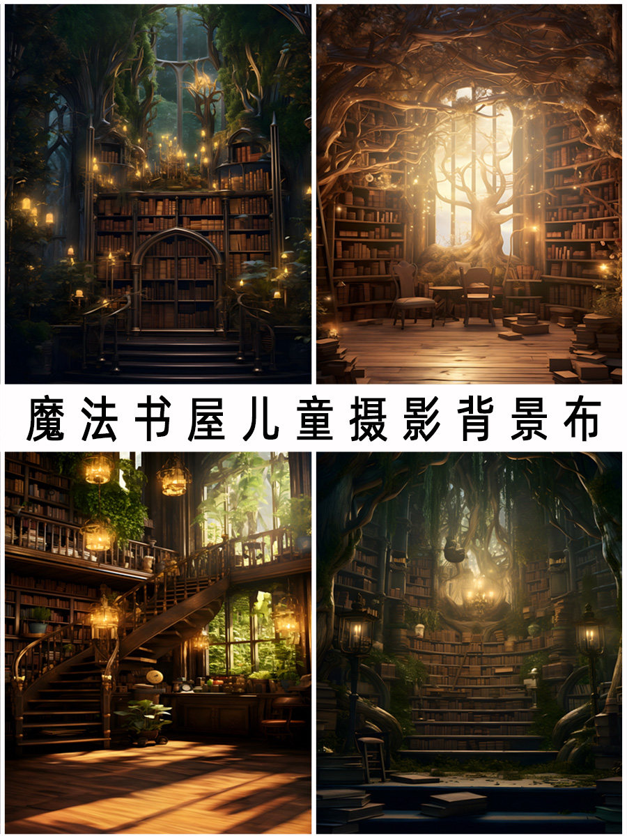 仿真魔法书屋背景布室内装饰拍照