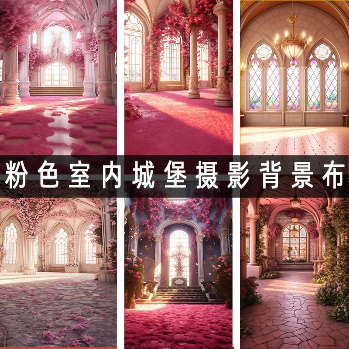 粉色城堡背景布室内家用摄影