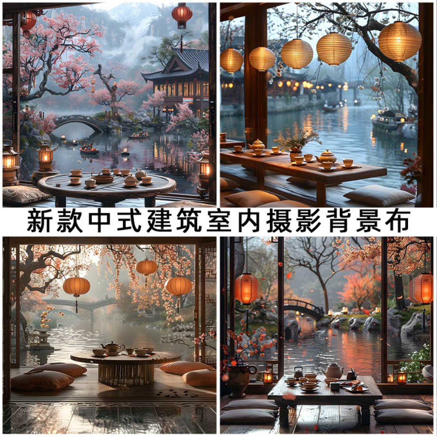 中式建筑茶楼古装背景布自拍写真