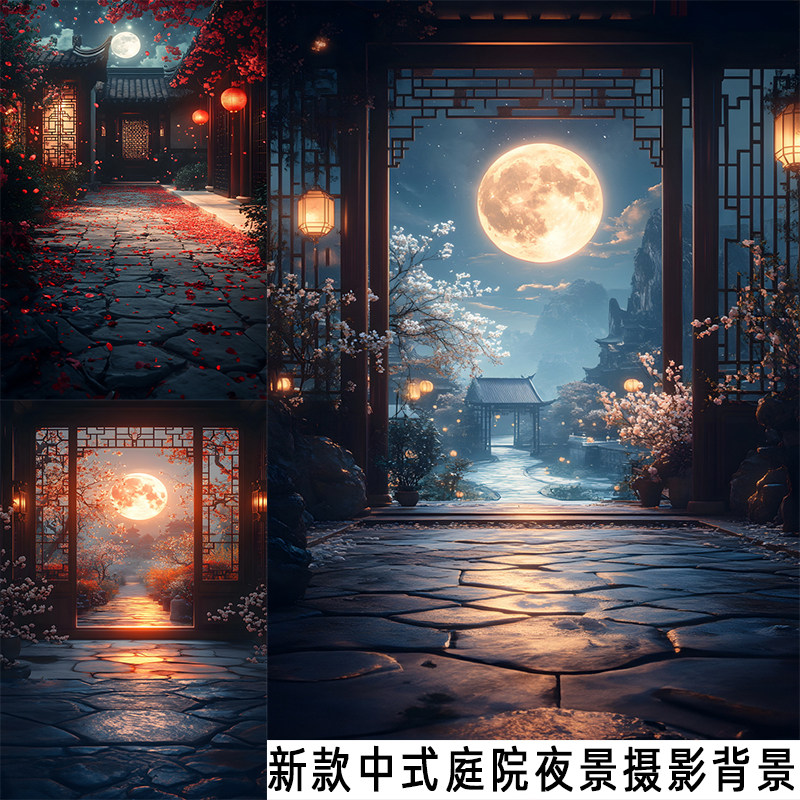 网红中式古装明月加厚无纺背景布