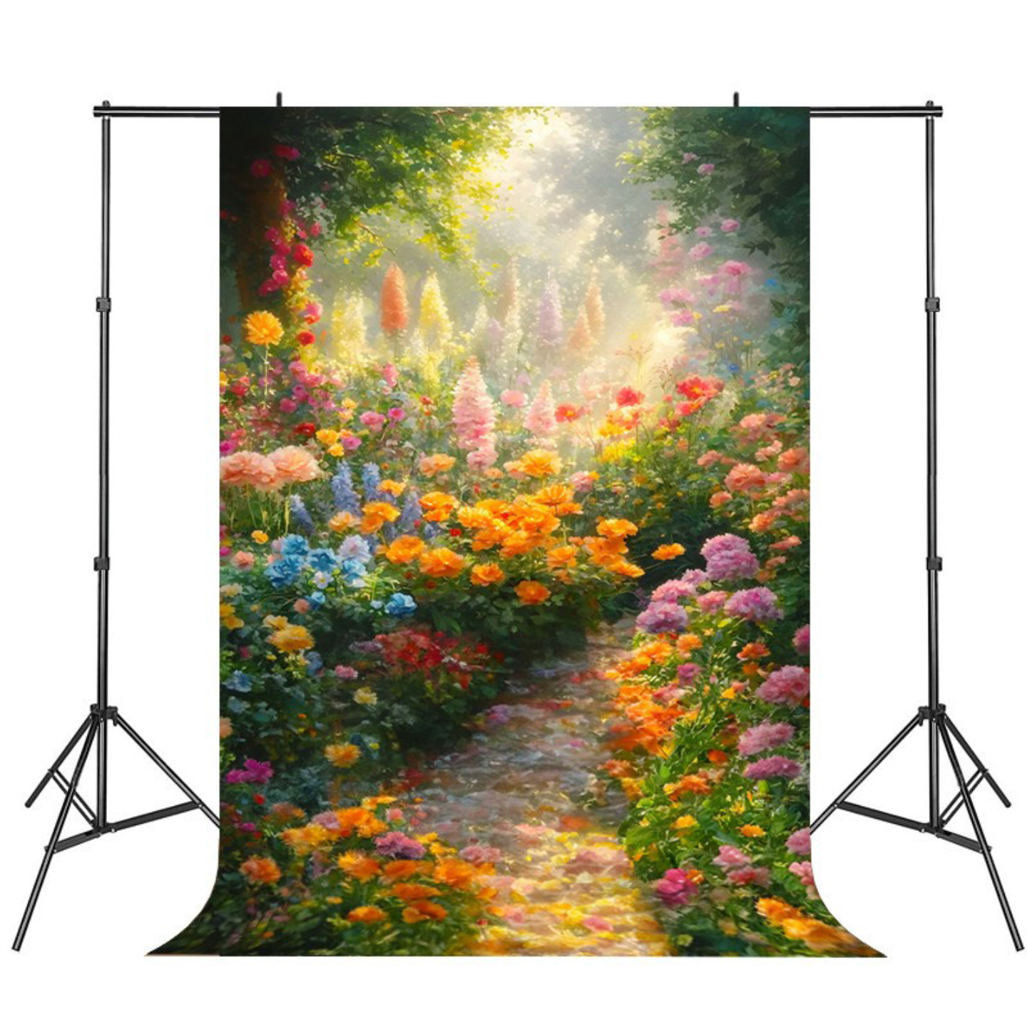 新款莫奈花园油画风室内背景布