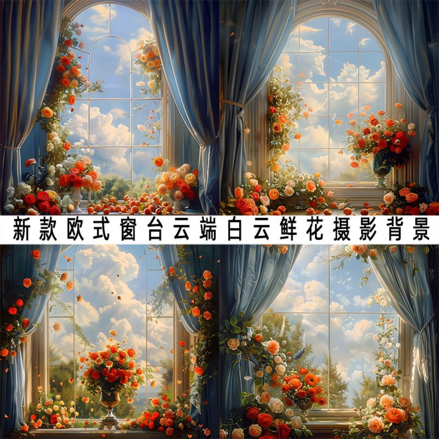 欧式油画白云背景布室内网红拍照