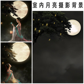 饰数码 中秋月亮摄影背景布仙子艺术室内汉服装 写真布 影楼古装 新款