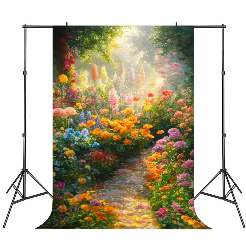 新款莫奈花园油画风室内摄影背景布影楼拍照影楼婚纱照相馆写真布