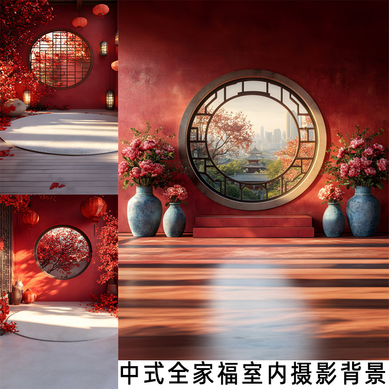 中式古风圆形无纺布摄影背景布